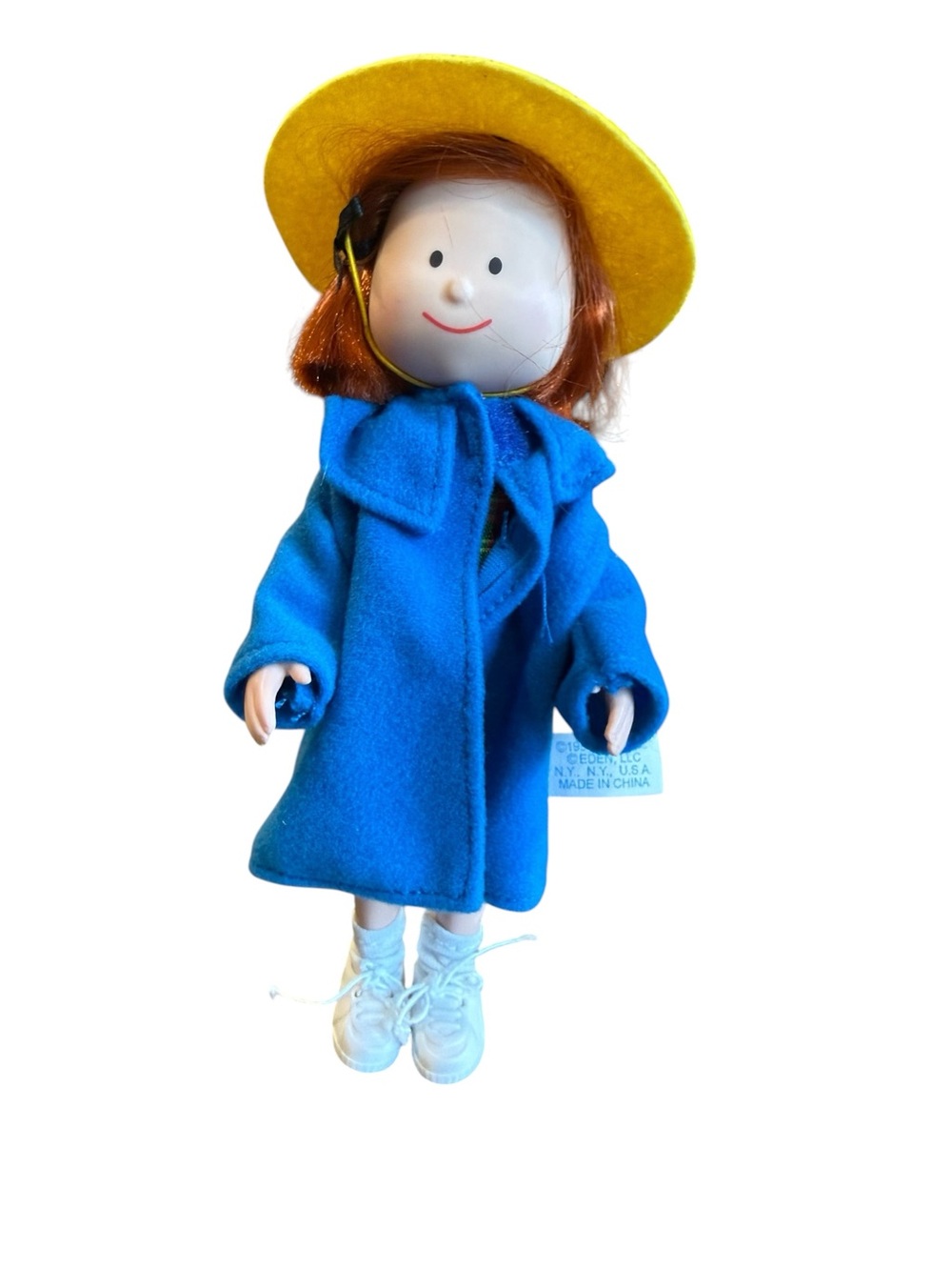 Vintage 90s Madeline Red Hair Poseable Doll Eden 8” Blue Coat Yellow Hat